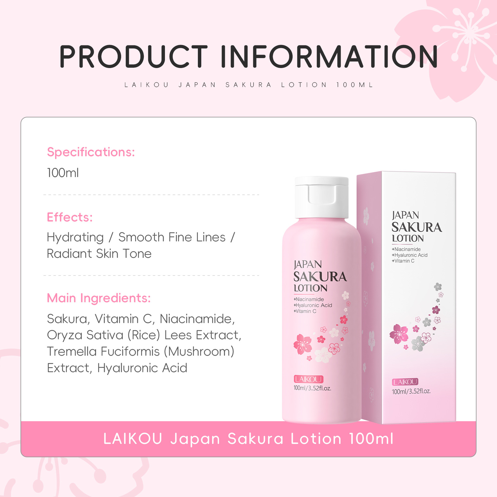Loción Facial LAIKOU Sakura 10 - Niacinamide Pore Shrinking Essence reseña y precio