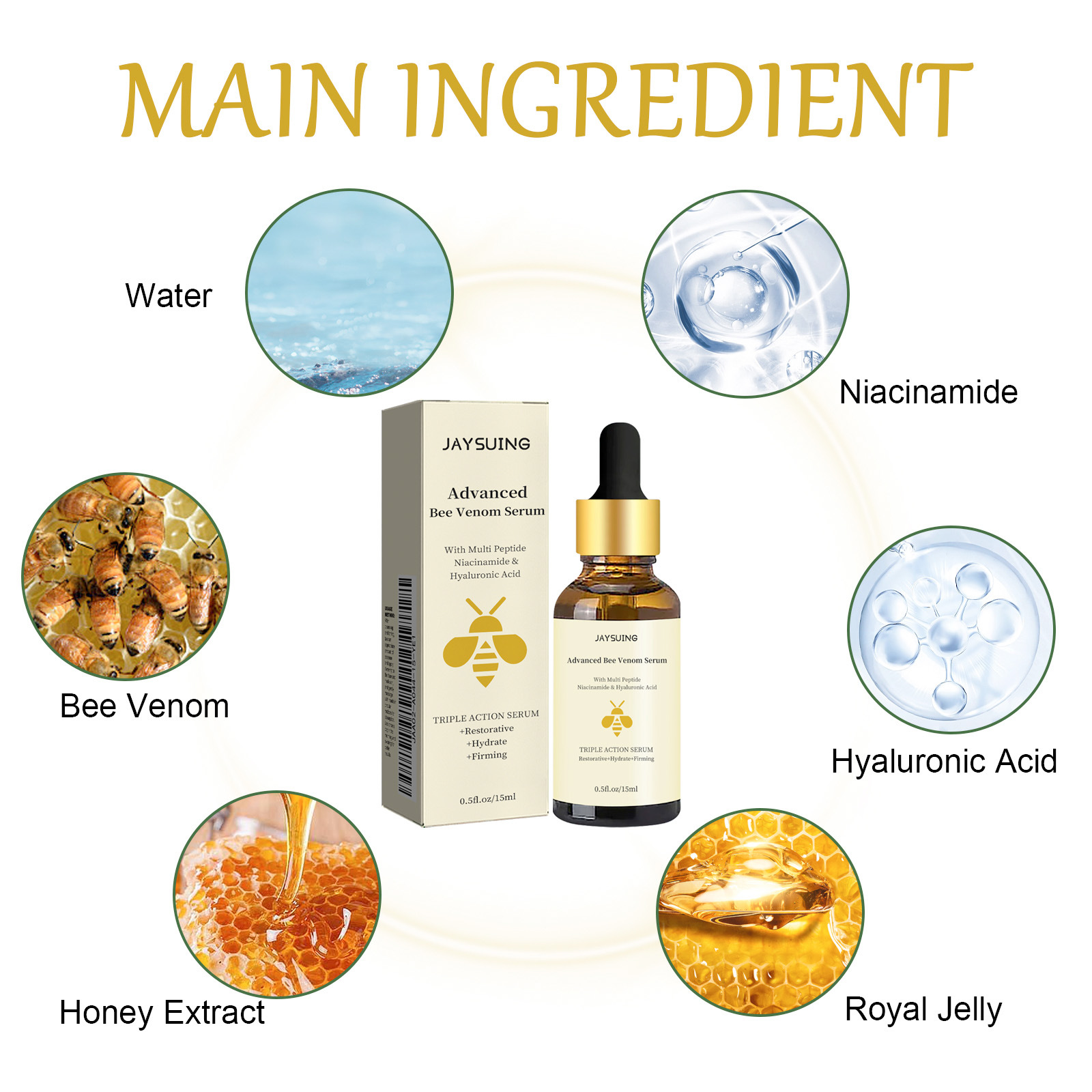 Suero Facial de veneno de abej - Hyaluronic Acid Facial Serum reseña y precio